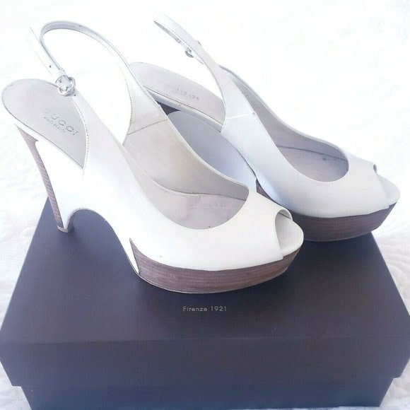 !SOLD! High End Brand GUCCI Wedges Wooden Platform Open Toe Slingbacks ITALY 8.5 - Picture 2 of 8